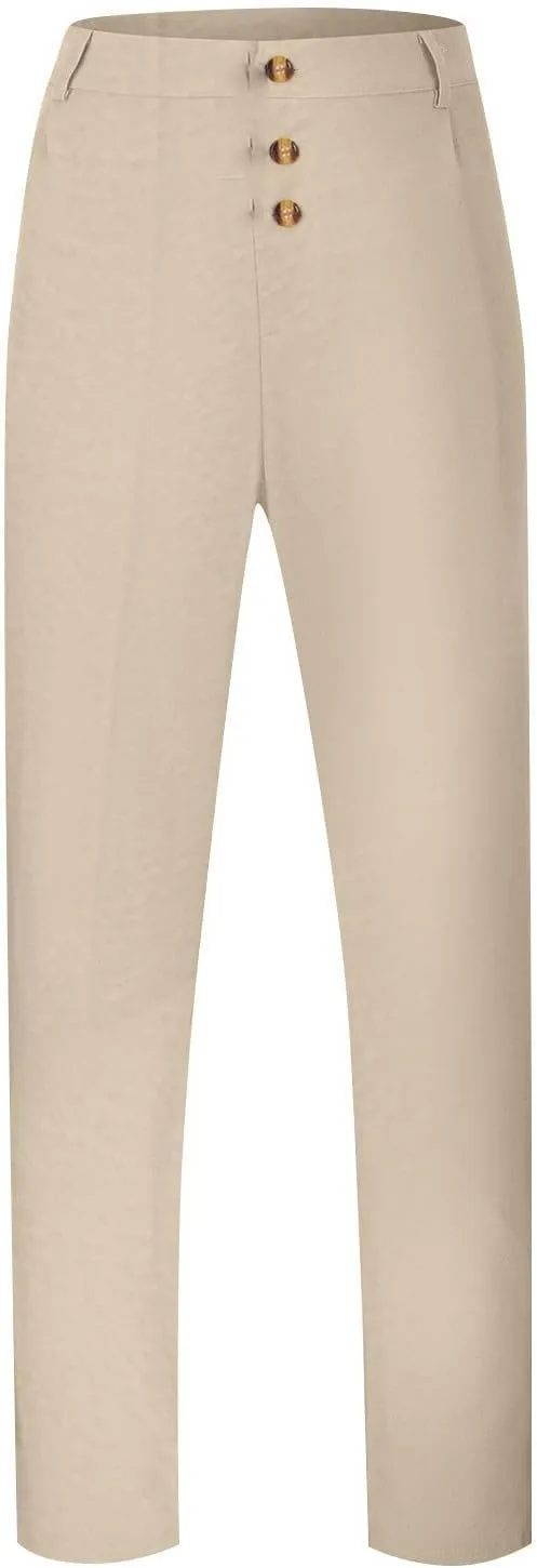 Linen Casual Dress Pants for Men High Waist Button Fly Straight Leg Trendy Formal Work Trousers Loose Beach Travel Pants