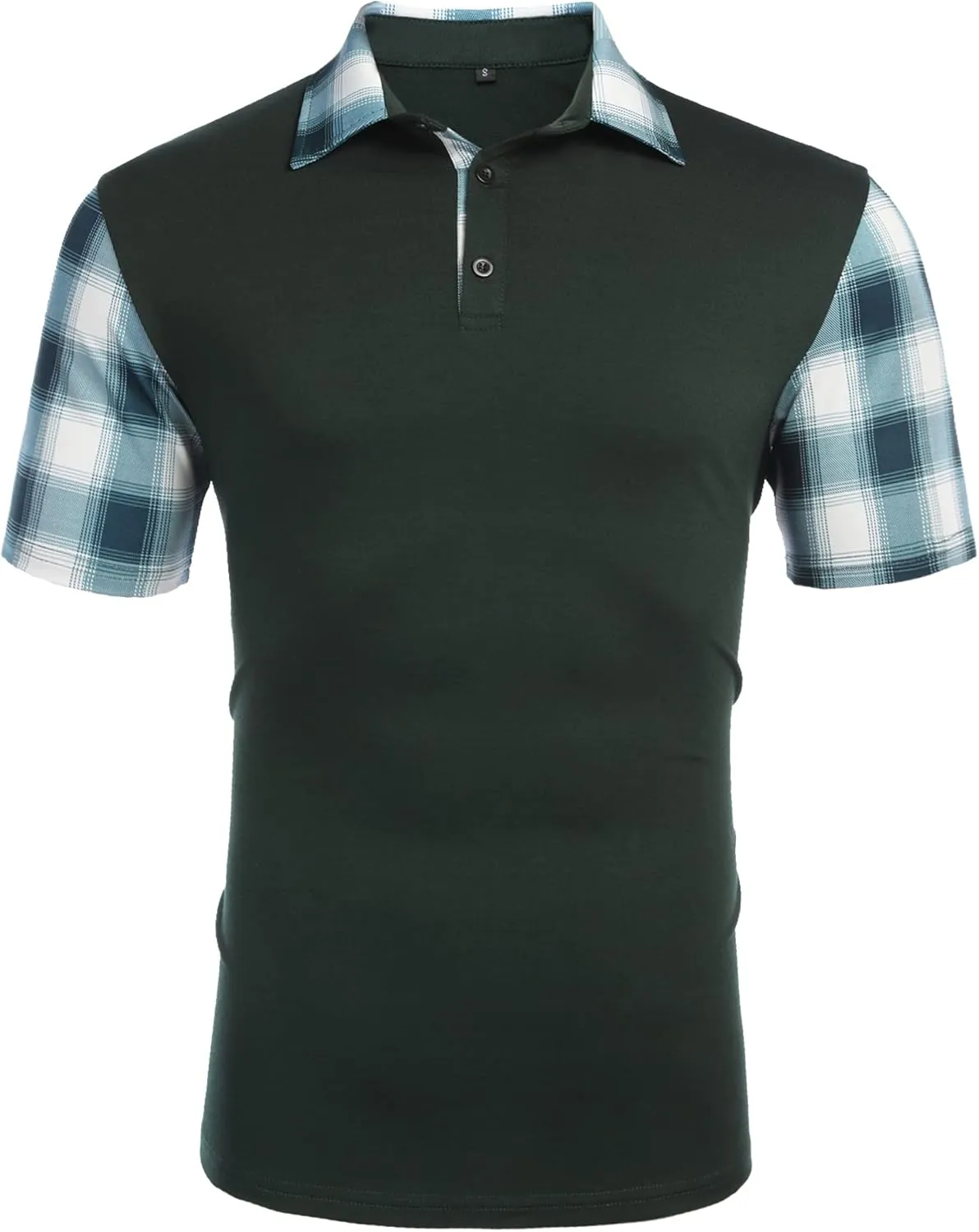 Men's Casual Short Sleeve Polo Shirt Classic Plaid Collar Slim Fit T-Shirt