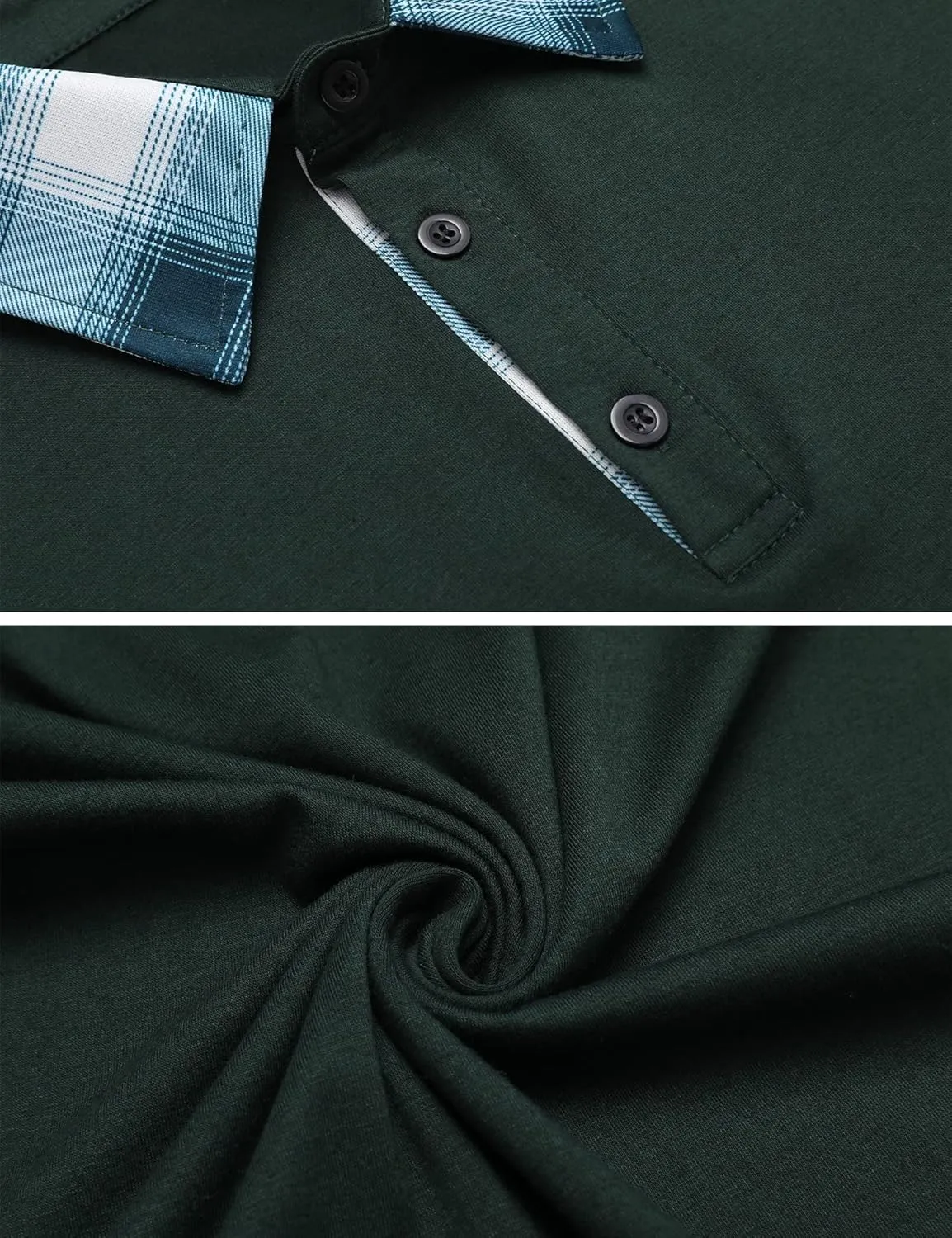 Men's Casual Short Sleeve Polo Shirt Classic Plaid Collar Slim Fit T-Shirt