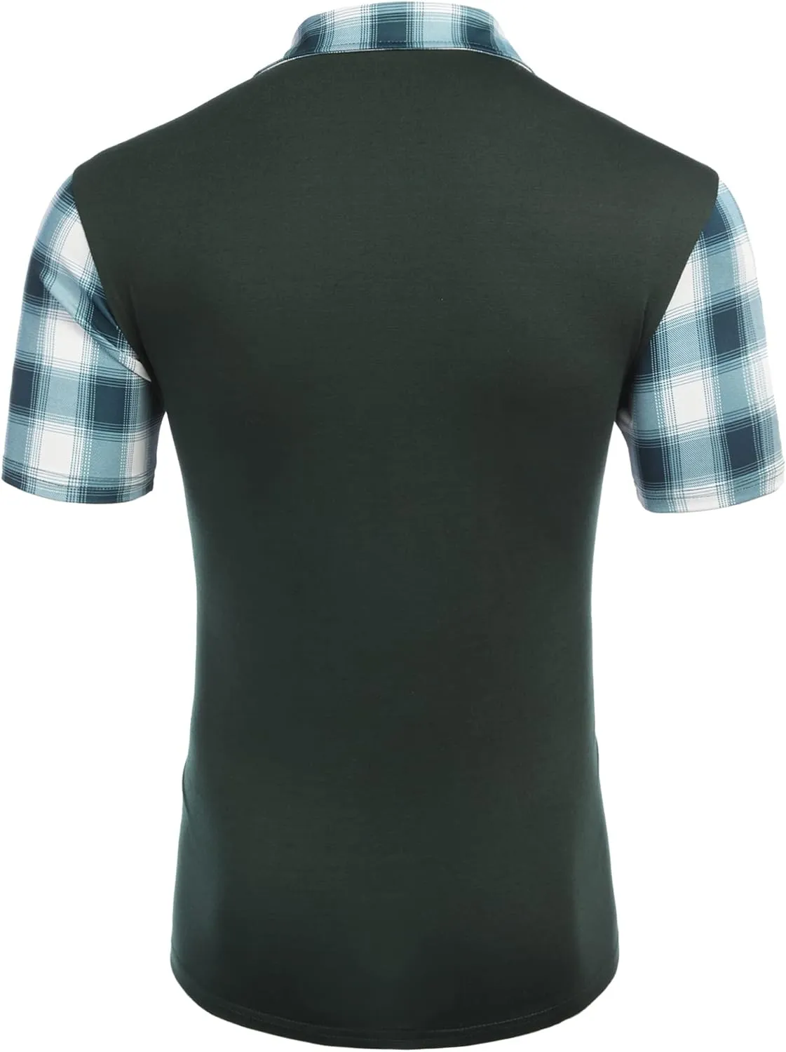 Men's Casual Short Sleeve Polo Shirt Classic Plaid Collar Slim Fit T-Shirt