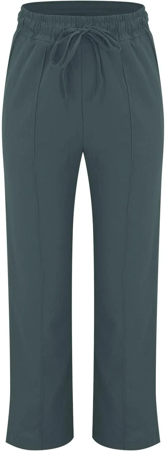 Petite Pants for Women High Waisted Straight Leg, Stretch Active Pants for Women Linen Business Casual Trousers