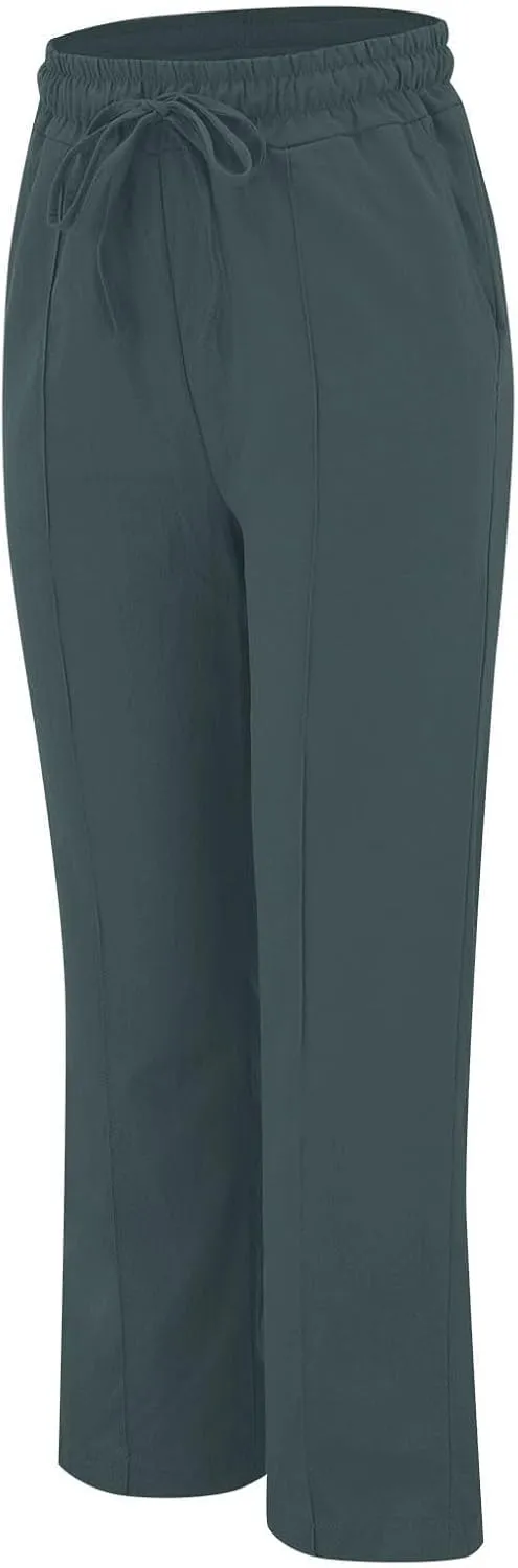 Petite Pants for Women High Waisted Straight Leg, Stretch Active Pants for Women Linen Business Casual Trousers