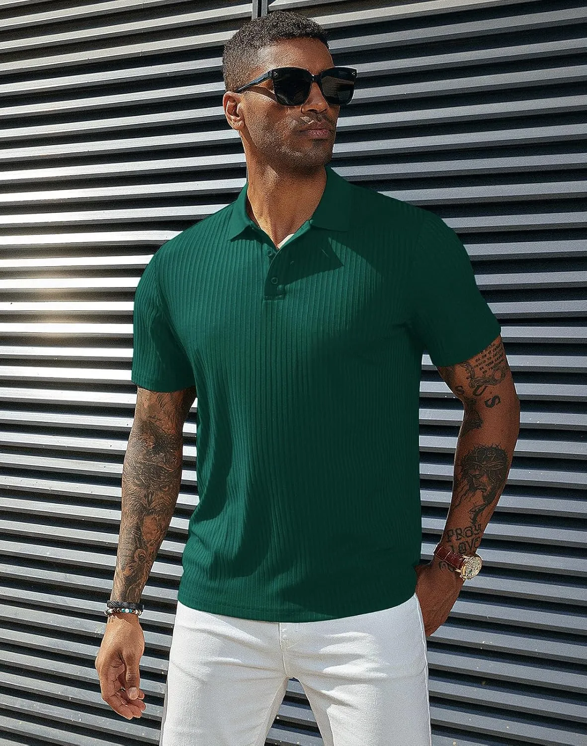 PJ PAUL JONES Mens Texture Polo Shirts Casual Wrinkle Free Elasticity Short Sleeve Knit Golf Shirt Tops