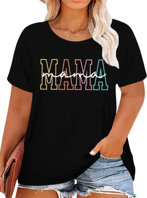 Plus Size Mama Shirt: Women Mama Leopard Print T-Shirt Funny Mom Life Top Mother Short Sleeve Tee