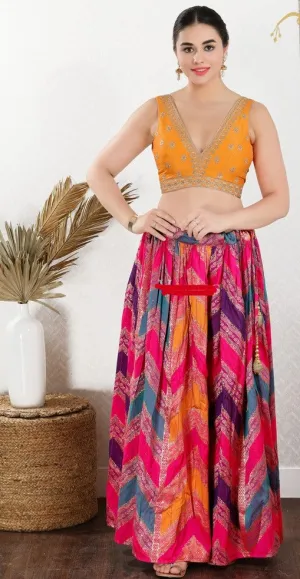 Readymade Mulbury Silk Padded Back Open Sleeveless Mustard Saree Blouse