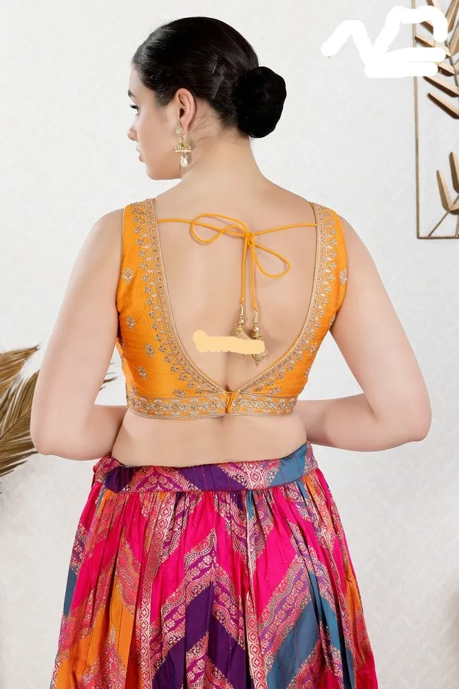 Readymade Mulbury Silk Padded Back Open Sleeveless Mustard Saree Blouse