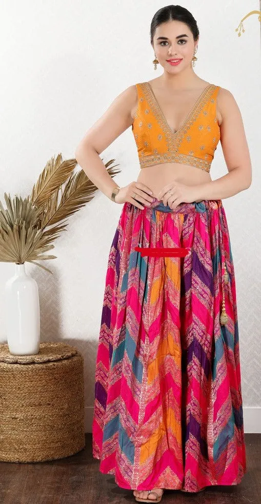 Readymade Mulbury Silk Padded Back Open Sleeveless Mustard Saree Blouse