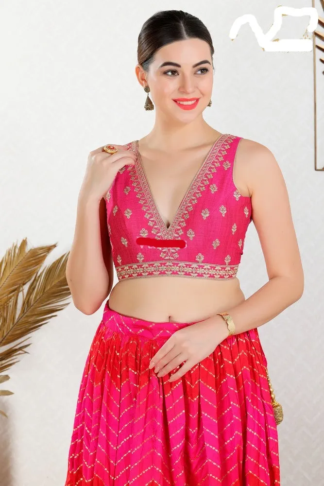 Readymade Mulbury Silk Padded Back Open Sleeveless Pink Saree Blouse