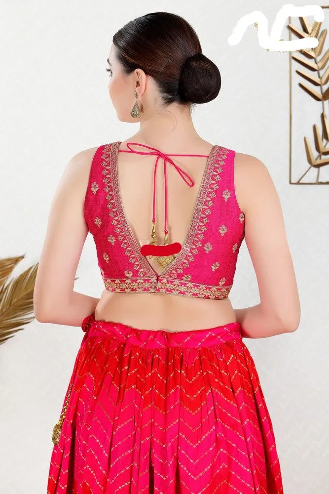 Readymade Mulbury Silk Padded Back Open Sleeveless Pink Saree Blouse