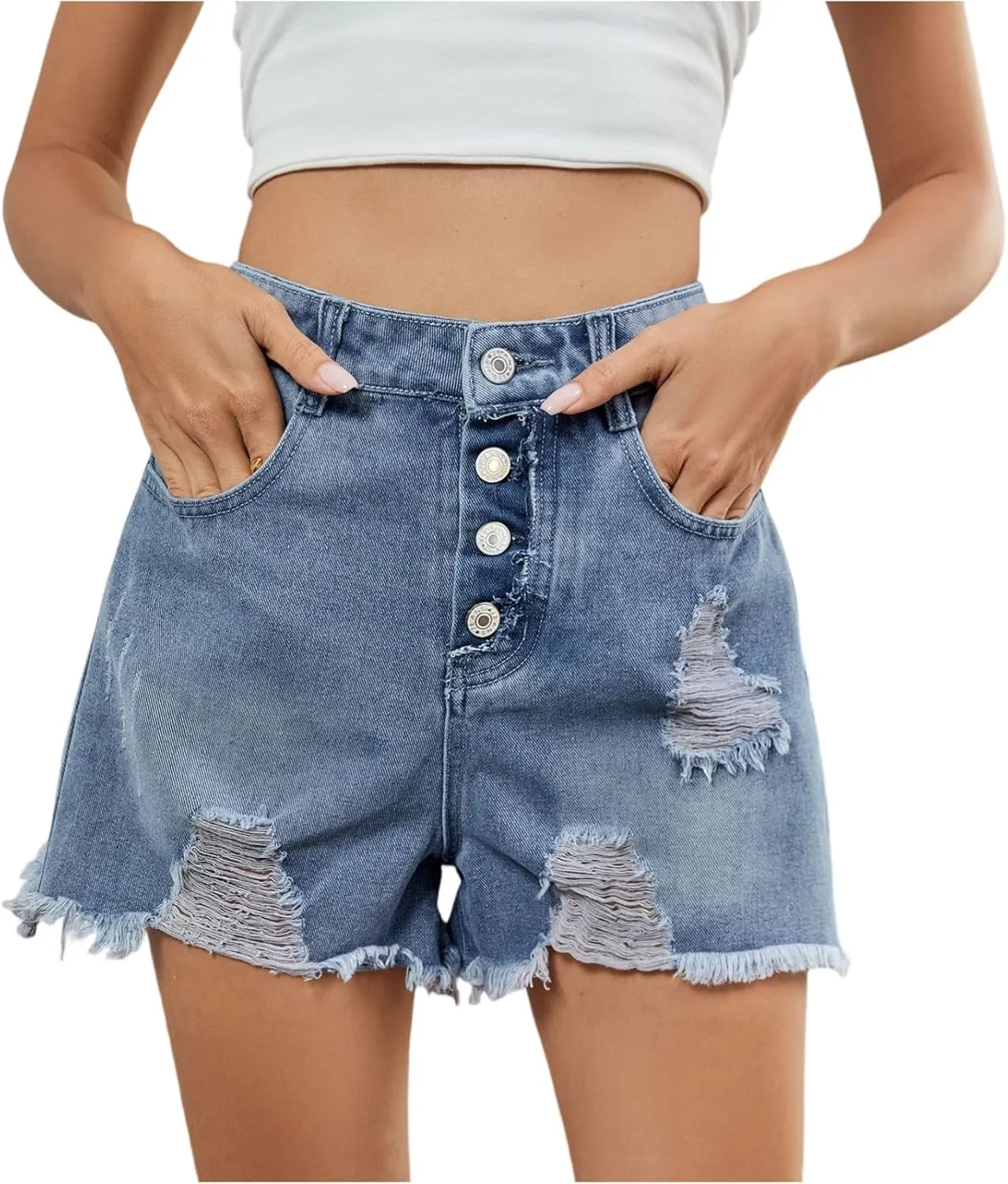Ripped Jean Shorts Women Cut Off Stretch High Rise Baggy Jorts Lounge Frayed Hem Trendy Jeans Cowgirl Denim Pants