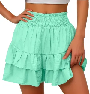 Shorts for Women Trendy Summer High Waisted Ruffle Tiered Skirt Skorts Dressy Casual Cute Flowy Beach Vacation Shorts