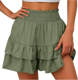 Skorts for Women Summer Casual Loose Fit Elastic High Waisted Flowy Shorts Trendy Wide Leg Solid Color Comfort Shorts