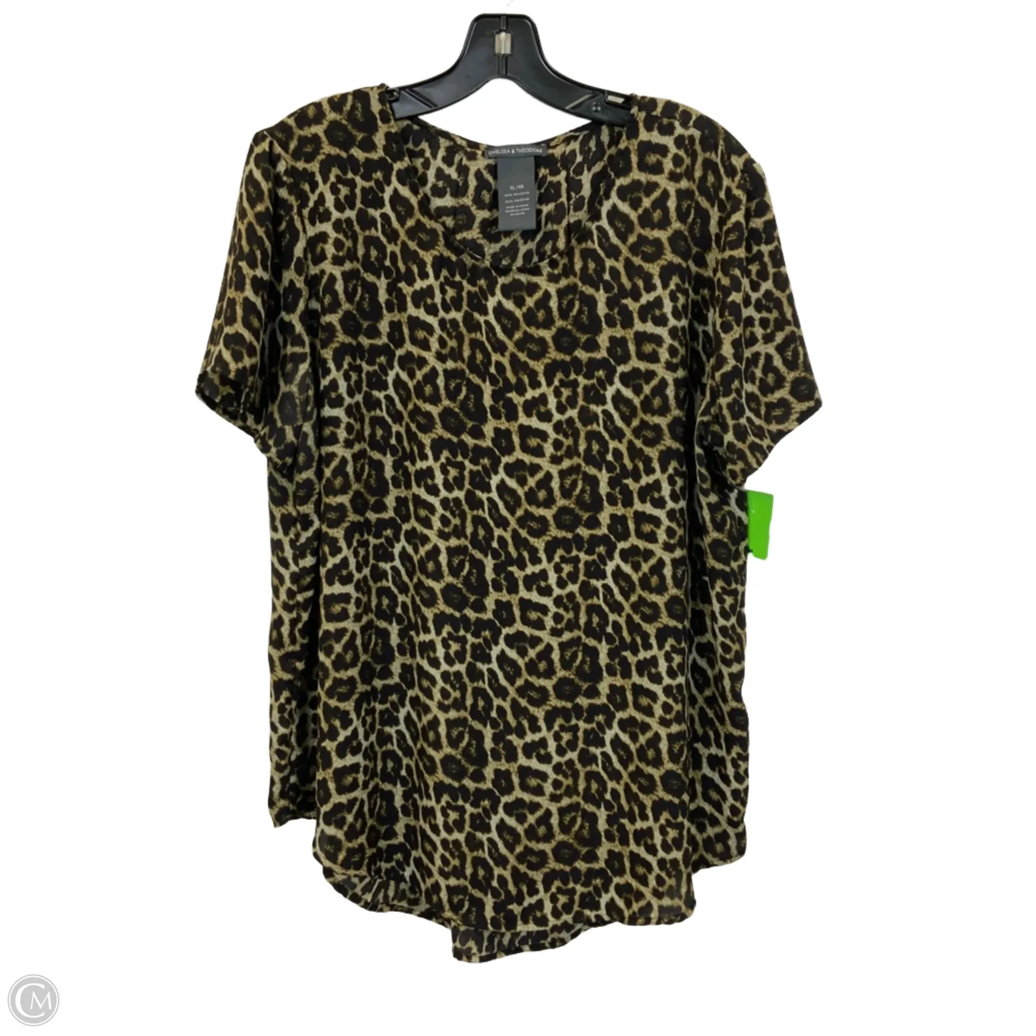 Top Short Sleeve By Chelsea And Theodore In Leopard Print, Size: Xl