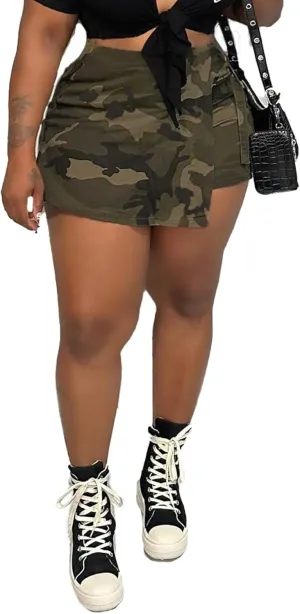 Vakkest Women's Camo Cargo Shorts Casual Trendy High Waisted Summer Joggers Camouflage Print Short Pants with Pockets