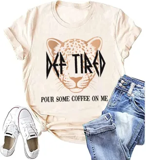 Vintage Leopard Tiger Graphic Tees Women Funny Letter Print Mama Tshirt Casual Mom Life Tops Def Tired Coffee Shirt