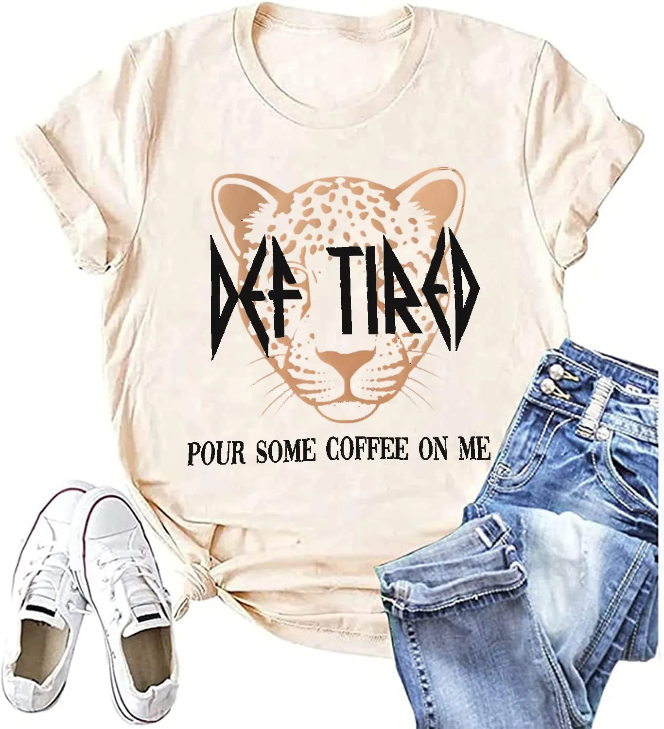 Vintage Leopard Tiger Graphic Tees Women Funny Letter Print Mama Tshirt Casual Mom Life Tops Def Tired Coffee Shirt