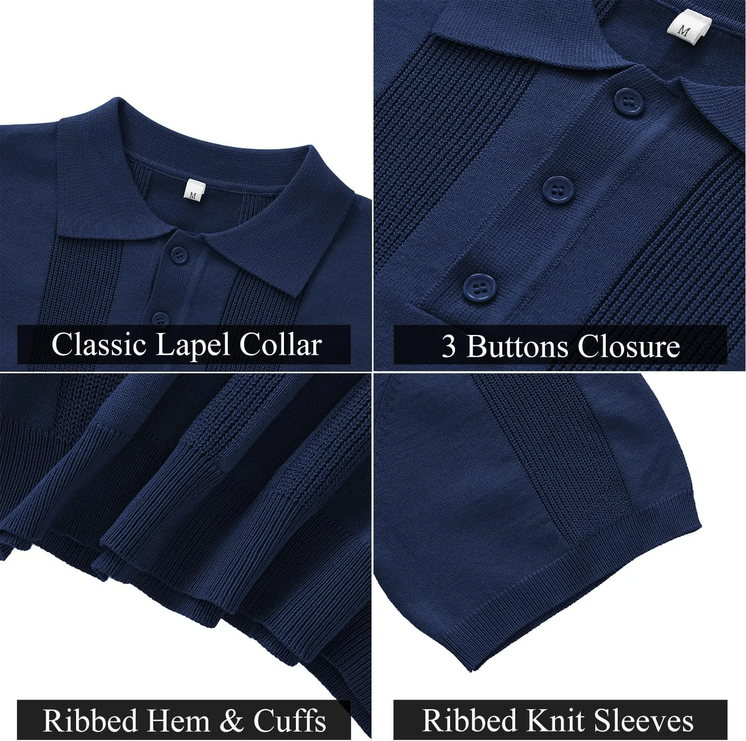 Vssjavun Mens Knit Polo Shirts Short Sleeve Textured Knitted Shirt Casual Golf Polo T Shirt