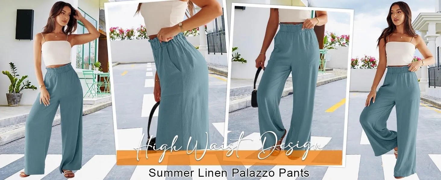 Wide Leg Dress Pants for Women Elastic Waist Loose Fit Work Pants Casual High Waisted Dressy Trousers with Pockets