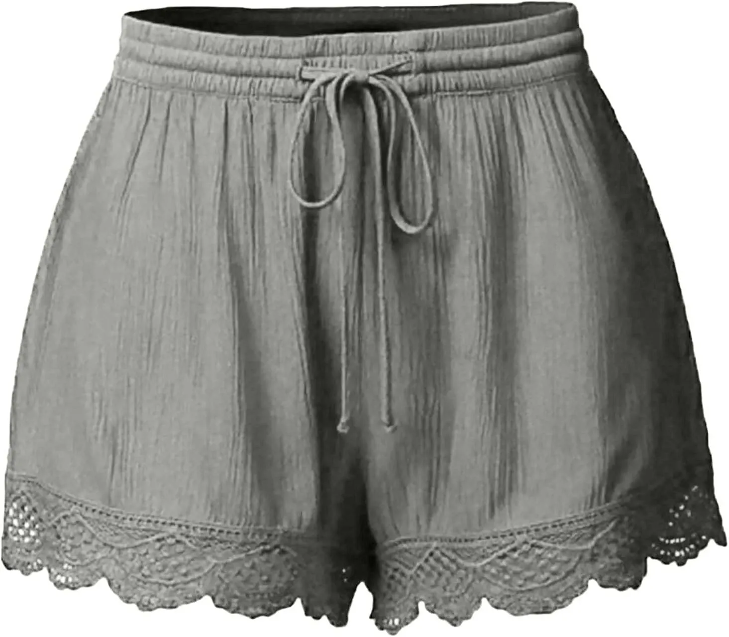 Women Casual Shorts Summer Floral Lace Plus Size High Waist Drawstring Dressy Yoga Shorts Soft Trendy Beach Clothes