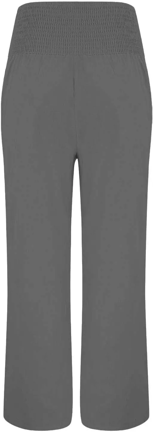 Women Linen Palazzo Pants 2024 Summer Casual Loose Beach Wide Leg Elastic High Waist Travel Lounge Pants with Pockets