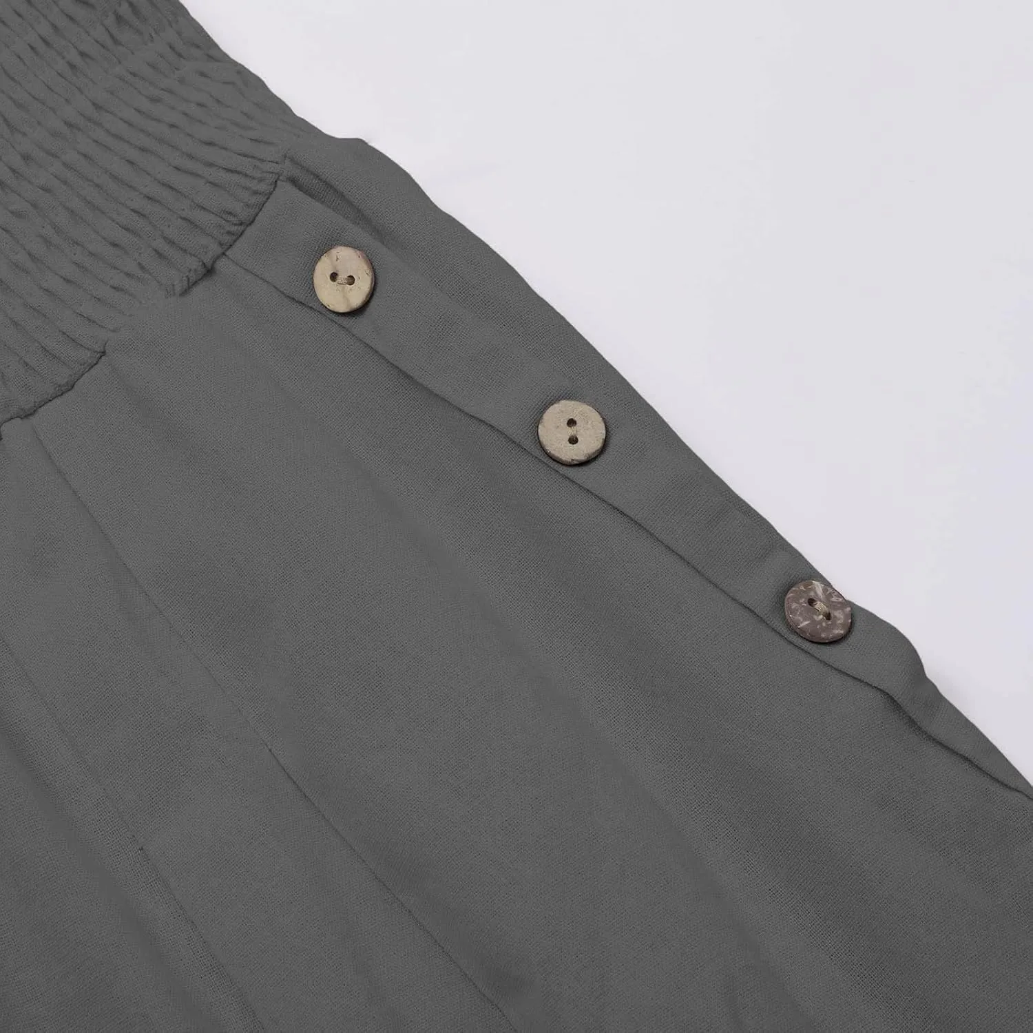 Women Linen Palazzo Pants 2024 Summer Casual Loose Beach Wide Leg Elastic High Waist Travel Lounge Pants with Pockets