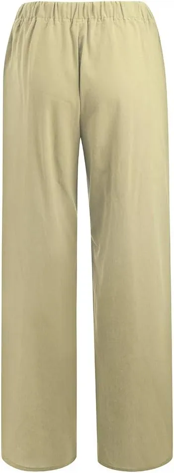 Womens Cotton Linen Summer Lightweigt Palazzo Pants High Waist Long Lounge Slim-Fit Pants Trendy