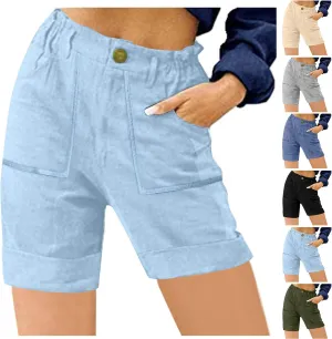 Women's High Waisted Shorts with Pockets Casual Button Loose Fit Pants 2025 Trendy Elastic Waist Beach Lounge Bottoms