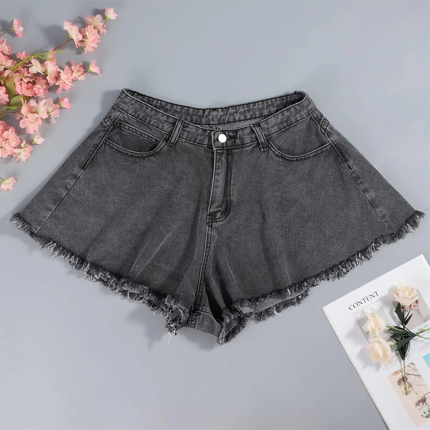 Womens Jean Shorts Wide Leg High Waisted Denim Shorts Frayed Raw Hem Ripped Jeans Stretchy Y2k Summer Hot Short Pants