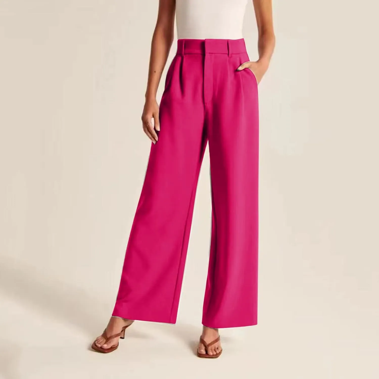 Womens Linen Blend Summer Striped Pants Low Waist Wide Leg Plus Size Pants Trendy