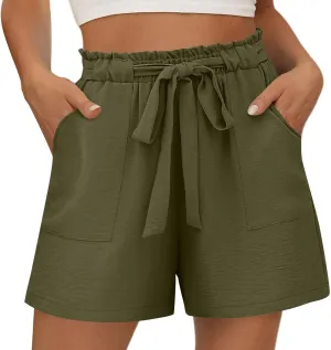 Womens Linen Shorts High Waisted 2025 Summer Beach Resort Wear Drawstring Elastic High Waist Dressy Casual with Pockets