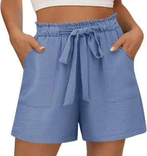 Womens Linen Shorts High Waisted 2025 Summer Beach Resort Wear Drawstring Elastic High Waist Dressy Casual with Pockets