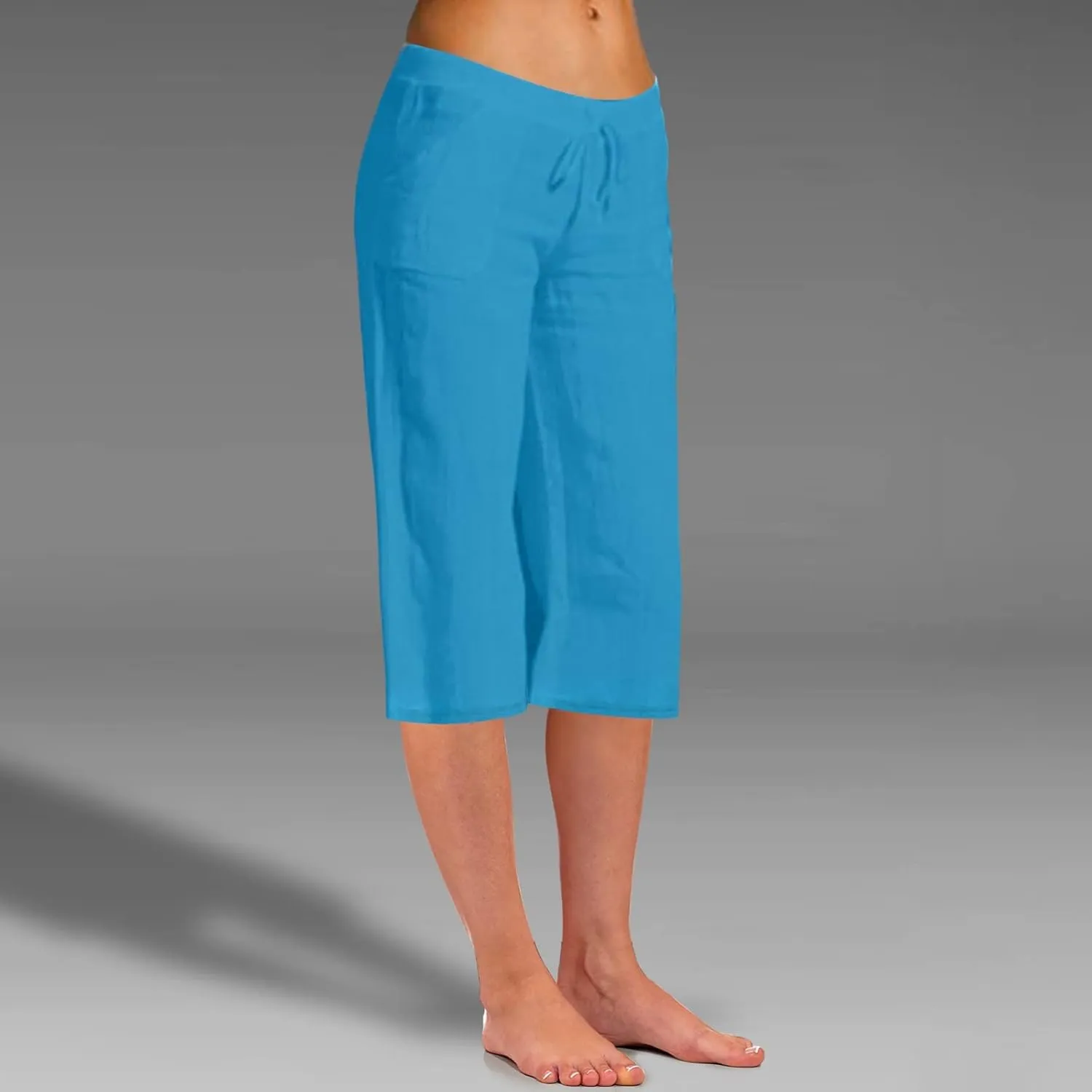 Womens Linen Summer Baggy Pant Trousers Elastic Waisted Ankle Length Loose Fit Pant Trousers Trendy