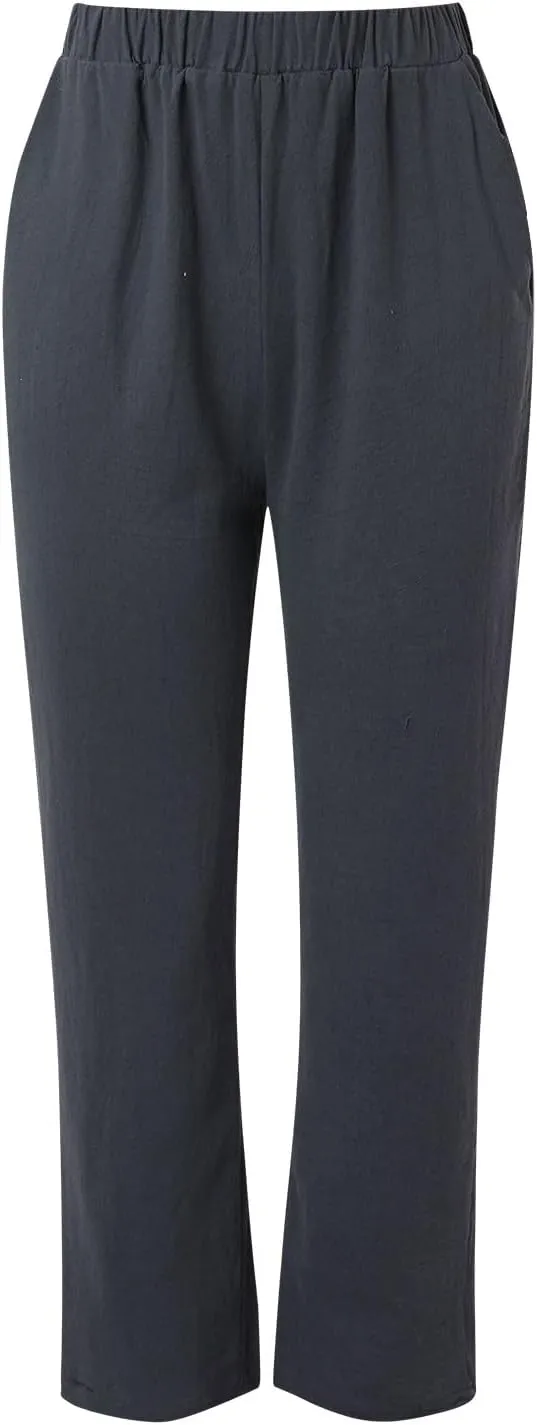 Women's Linen Summer Drawstring Pants Low Waist Wide Leg Slim-Fit Pant Trousers Trendy