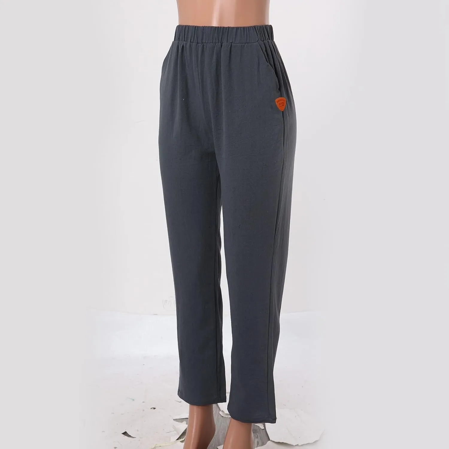 Women's Linen Summer Drawstring Pants Low Waist Wide Leg Slim-Fit Pant Trousers Trendy