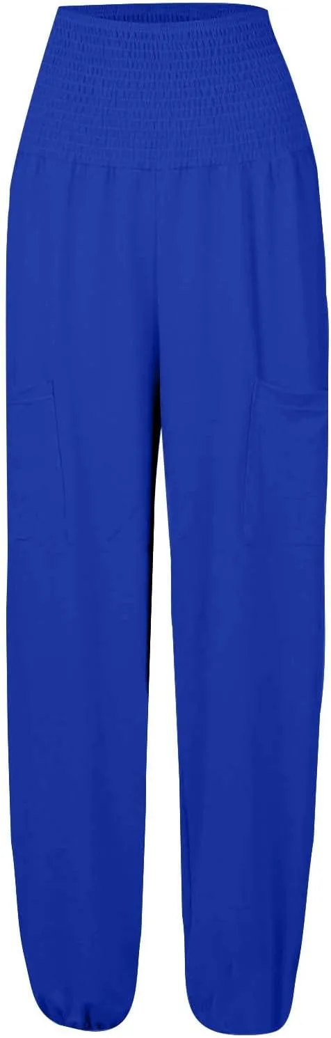 Womens Linen Summer Floral Pant Trousers High Waist Lounge Pants Slim-Fit Pants Trendy