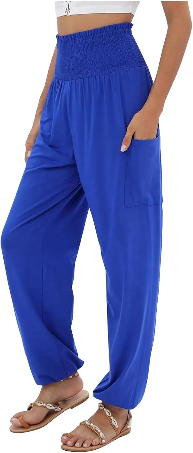 Womens Linen Summer Floral Pant Trousers High Waist Lounge Pants Slim-Fit Pants Trendy
