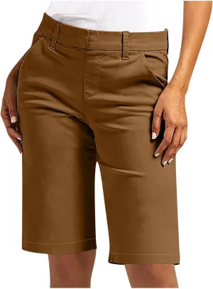 Women's Pull On Bermuda Shorts for Women 2025 Trendy Stretch Twill Short Dressy Casual High Waisted Summer Slacks