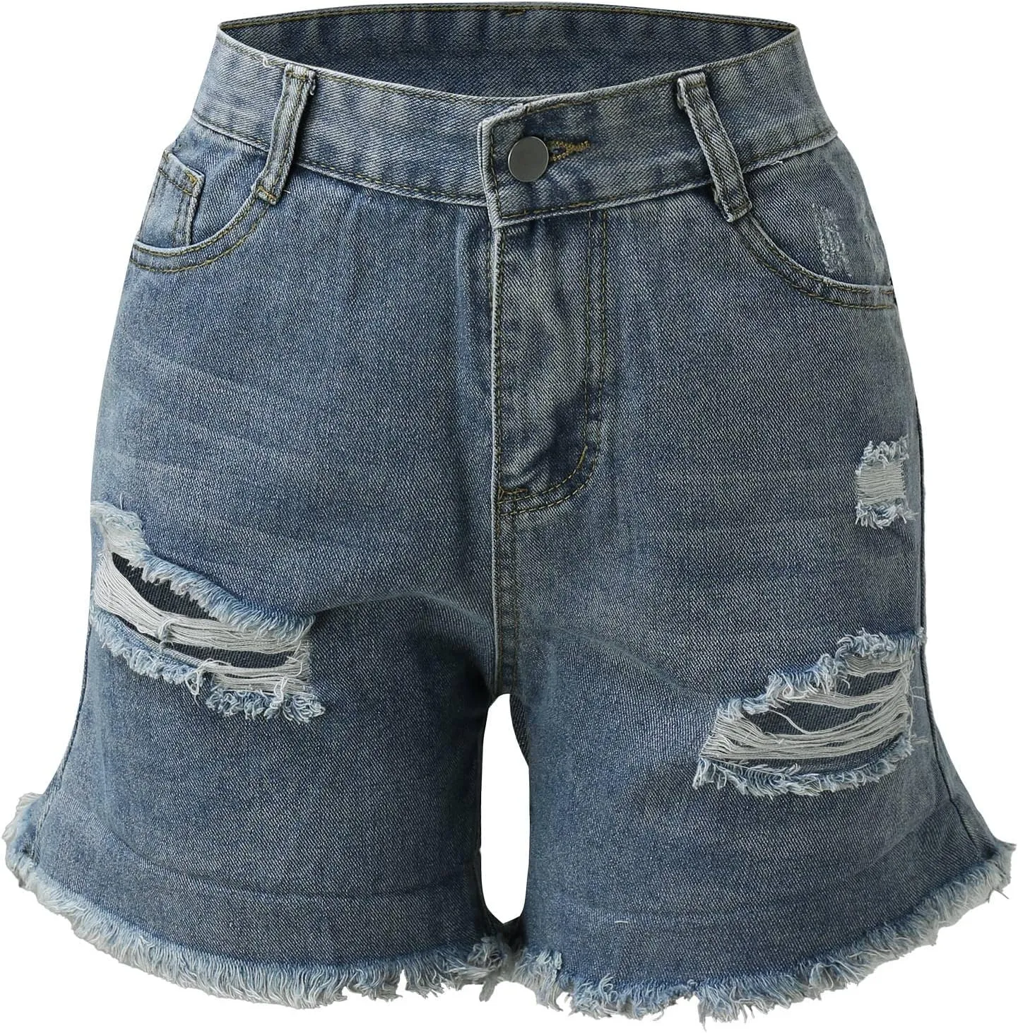 Womens Ripped Jean Shorts Button High Waisted Trendy Vintage Summer Stretchy Washed Denim Jorts with Pockets