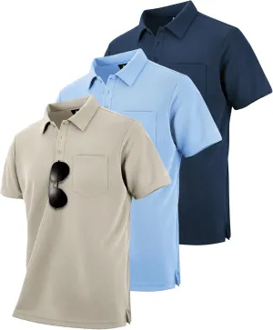ZITY 3 Pack Polo Shirts for Men with Pocket Short Sleeve Moisture Wicking Outdoor Tactical Shirt Summer Casual
